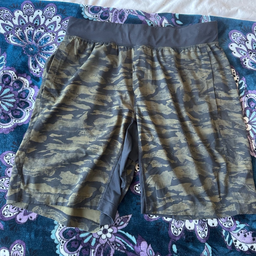 lululemon athletica Green and Black Camouflage Athletic Shorts